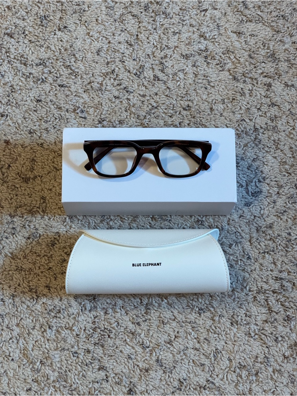 Unisex BLUE ELEPHANT Tortoiseshell Rectangular Eyeglasses with White Case
